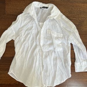 Zara White Linen Shirt Medium